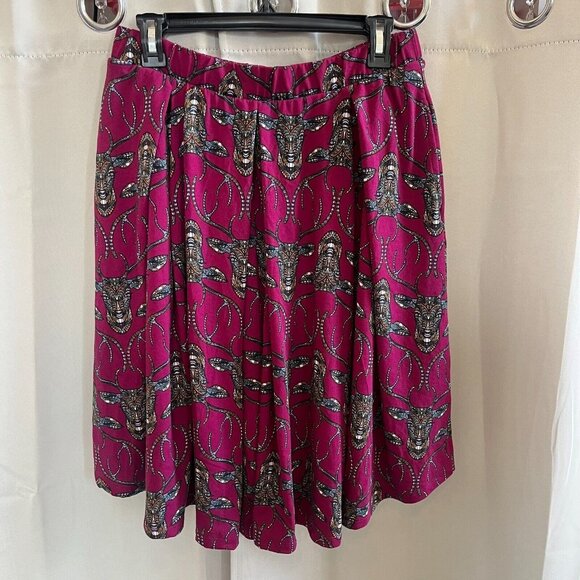 Lularoe Madison Skirt Medium Pleated Midi Knit Pull On Pockets Mosaic Deer 16685 - Picture 1 of 9
